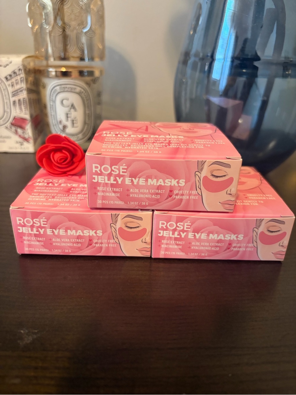 Rose Jelly Eye Masks – Hydrating Pink Eye Patches 3pc Bundle